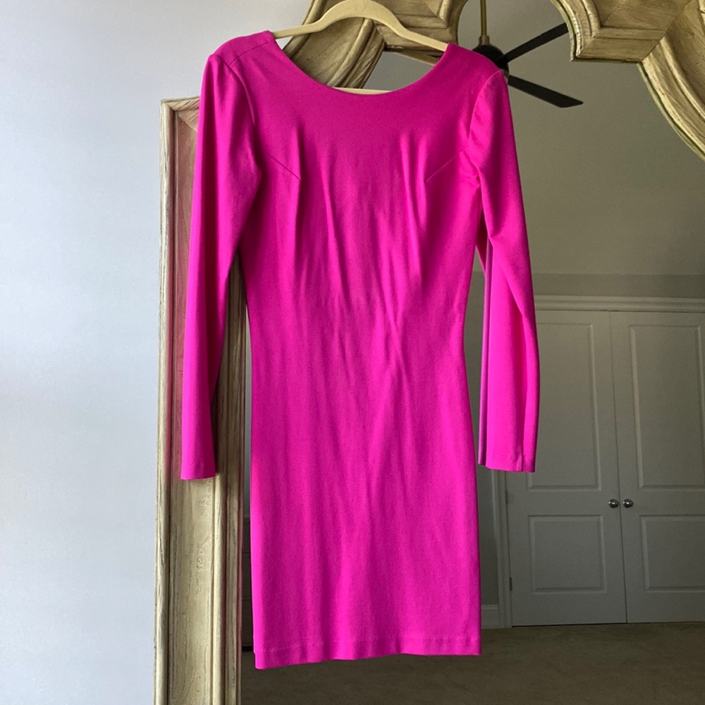 Pink long sleeve dress with back bow detail